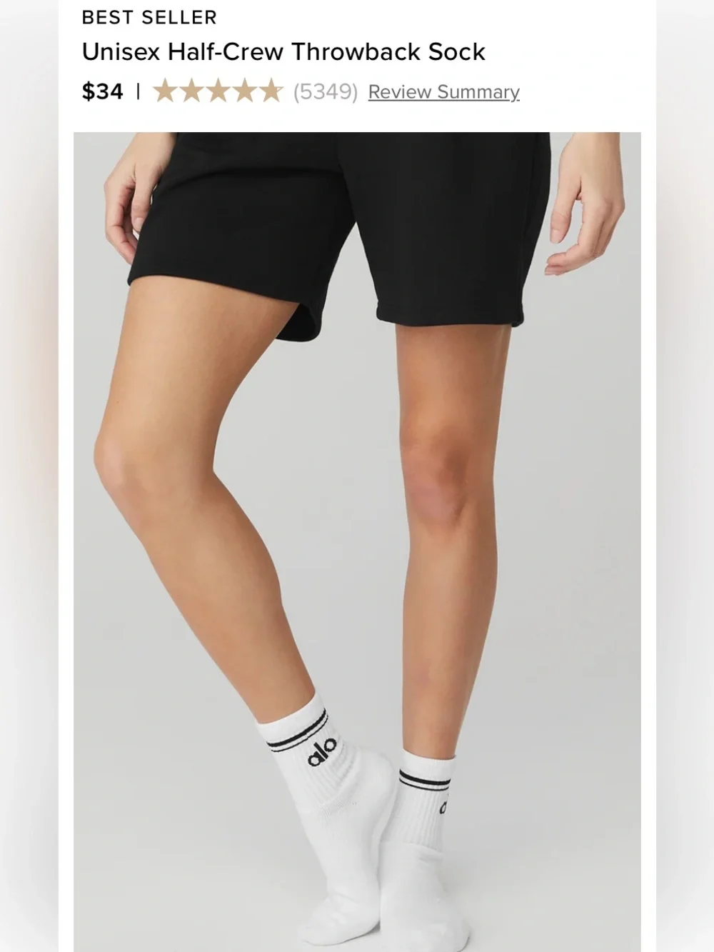 ALO Yoga, UniWhite Half-Crew Athletic Socks with Black Logo , women’s 5 to 7